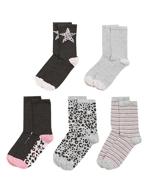 Buy 5pk Patterned Ankle High Socks at Marks & Spencer