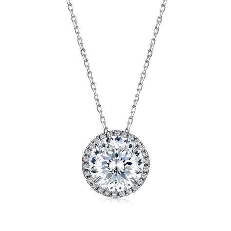 Buy The Rayr Girl Round Halo Diamond Simulant Pendant With Sterling ...