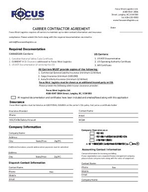 Fillable Online New Carrier Contractor Setup Form.xls Fax Email Print ...