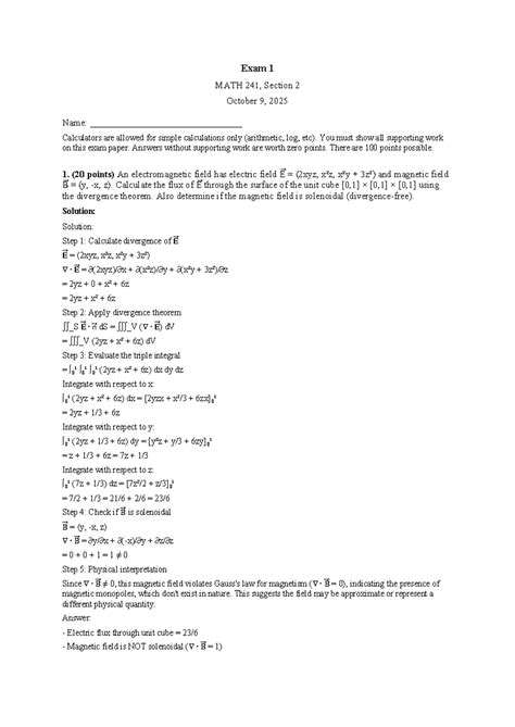 MATH 241 Exam 1 Solutions - Calculus Concepts and Applications - Studocu