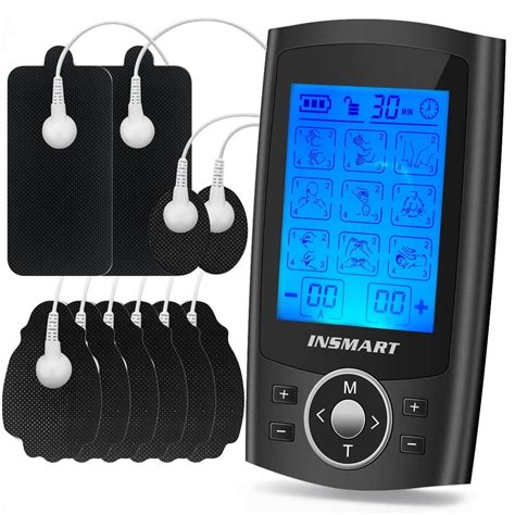 INSMART TENS Unit Rechargeable Muscle Stimulator, Dual Channel, 36 Modes, Includes 10 Electrode ...