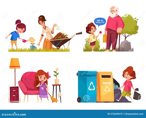 Well-Behaved Children Set stock vector. Illustration of housework ...