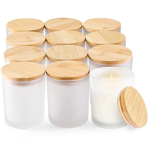 Frosted Glass Candle Jars, 12 Pack Candle DIY Glass Jars with Bamboo ...
