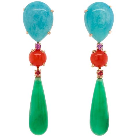 Cartier A. Cipullo Coral Jade Gold Earrings at 1stDibs