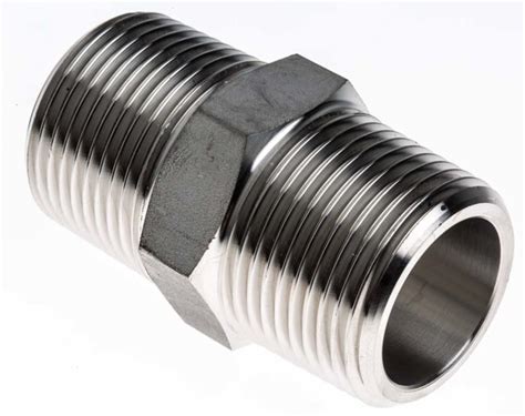RS PRO | RS PRO Stainless Steel Pipe Fitting, Straight Hexagon Nipple ...