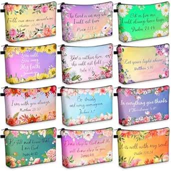 Chunful 12 Pcs Inspirational Bible Verse Makeup Pouch Toiletry Bag for ...