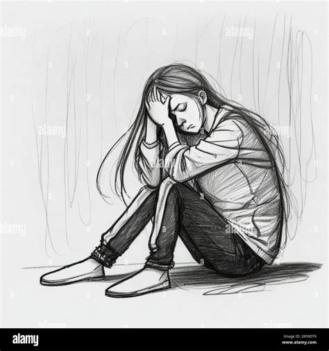 Sad Girl Crying Alone Drawing