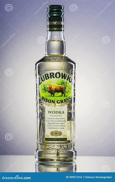 Zubrowka Bison Grass Vodka Bottle Closeup Against White Bacground ...