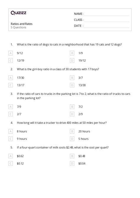 50+ Ratios and Rates worksheets for 3rd Class on Quizizz | Free & Printable