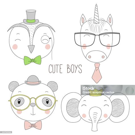 Cute Animal Boys Portraits Stock Illustration - Download Image Now ...