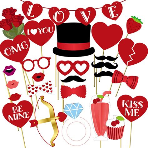 Valentine’s Day Photo Booth Props 35 PCS DIY Funny Disguise Props ...