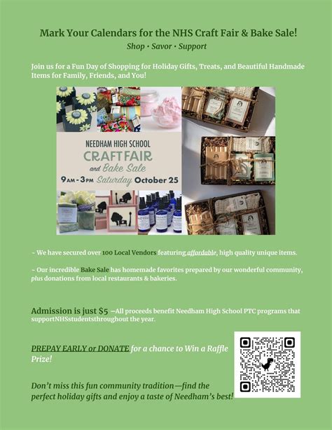 Oct 25 | Needham High School Artisan Craft Fair and Bake Sale | Needham ...
