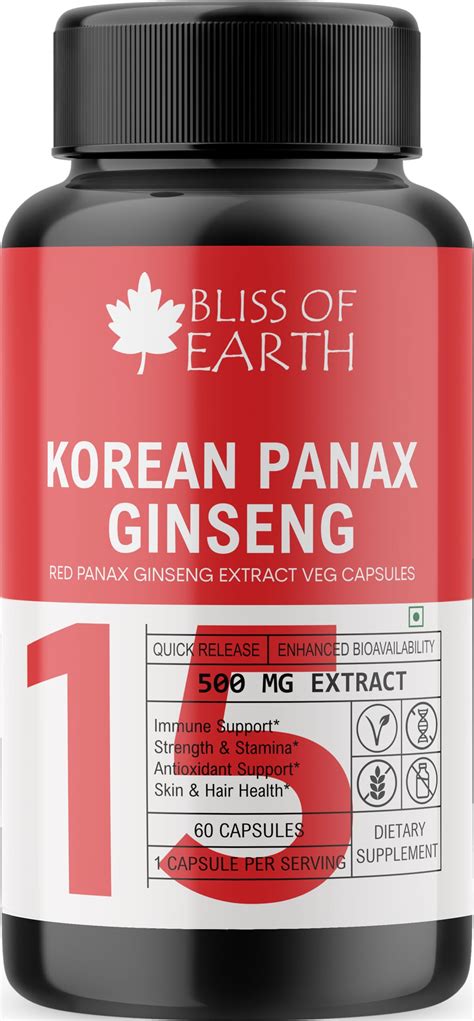 Buy Bliss of Earth Korean Red Panax Ginseng s For Men & Women, 500mg ...