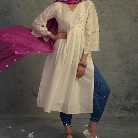 Off-White Chanderi Kurta Set with Jogger – charkhee