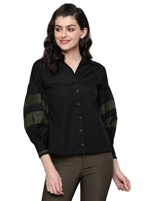 Get Black Puffed Sleeves With Striped Panel Shirt at ₹ 1119 | LBB Shop