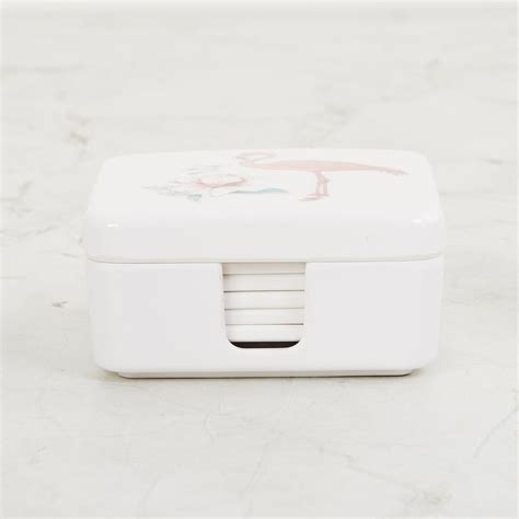 Buy Meadows Malva White Melamine Printed Coaster with Box - Set of 6 ...