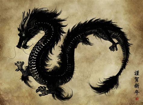 Download Two Black Japanese Dragons Swimming in an Ocean Setting ...