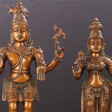 Brass Chola style Lord Shiva and Parvati Idol | 18" Height – Budhshiv.com