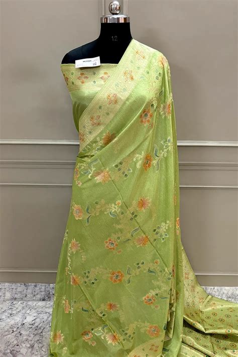 Pista Shakahari Jaal Georgette Silk Banarasi Saree – Mohsin Textiles