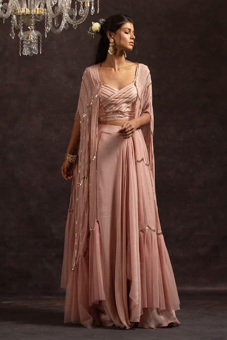Buy Pink Organza, Cape Georgette, Net Blouse Silk Lehenga Embroidered ...