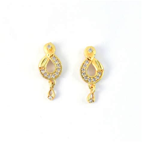 Teardrop Shaped Stud Earrings with Crystal Inlay and Hanging Charm