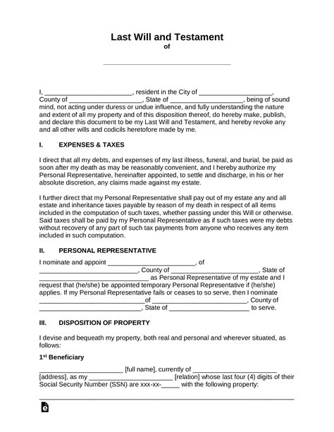 Free Printable Wills Forms - Printable Templates