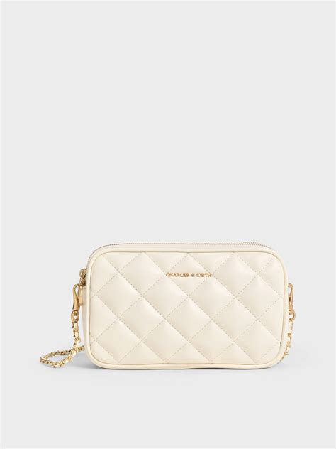 Cream Mini Apfra Quilted Crossbody Bag - CHARLES & KEITH IN