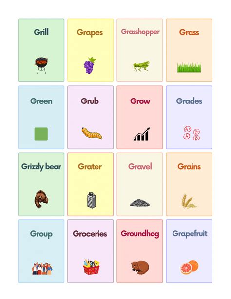 Consonant Blend GR Sound Words with Pictures Worksheet PDF