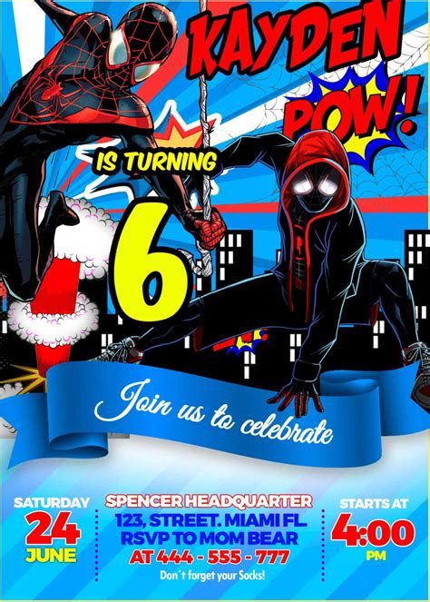Spider-Man Miles Morales Birthday Invitation for boy