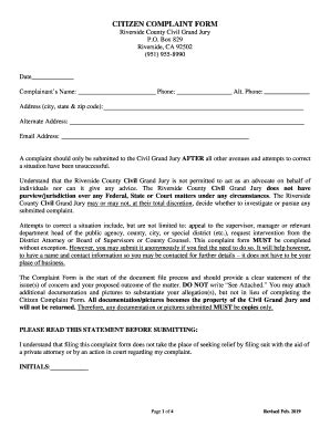 2019-2026 CA Citizen Complaint Form - Riverside County - Blank Fillable ...