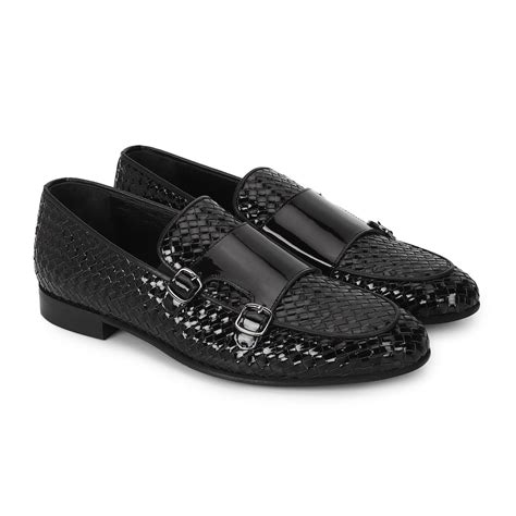 Buy Men Black Double Monk Patent Leather Loafers Online at The ...
