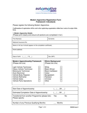 Fillable Online Modern Apprentice Registration Form Framework 4 ...