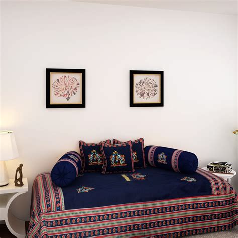 eCraftIndia Ragini Doli 6 Piece 160 TC Cotton Diwan Set - Blue : Amazon ...