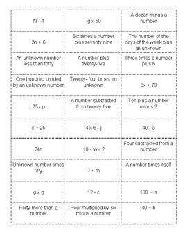 Image result for Variable Expression Word Problems Matching