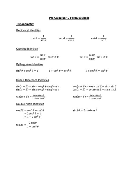 Image result for Pre-Cal Formulas