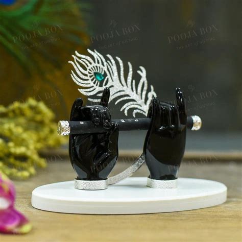 Buy Krishna Black Flute Hand With Silver Feather Online in India ...
