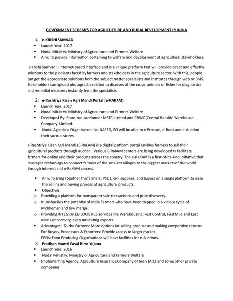 Government Schemes FOR Agriculture AND Rural Development IN India 1 ...