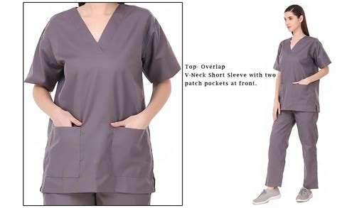GLUN® Unisex V-Neck Suit Medical Scrub Top and Bottom Uniform Health ...