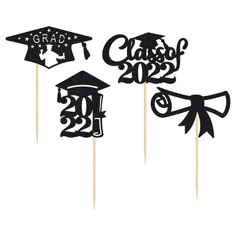 Buy Gyufise 24Pcs Black Glitter 2022 Graduation Theme Cupcake Toppers ...