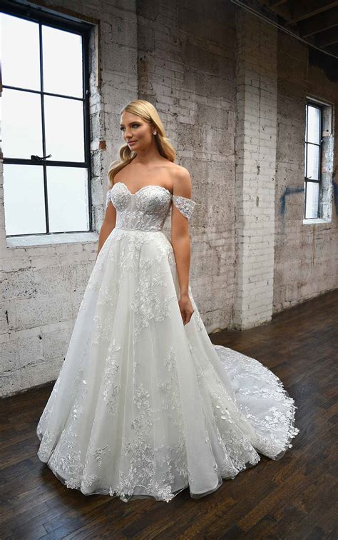 Sweetheart Off-the-Shoulder Wedding Dress with Floral Lace Details - Martina Liana