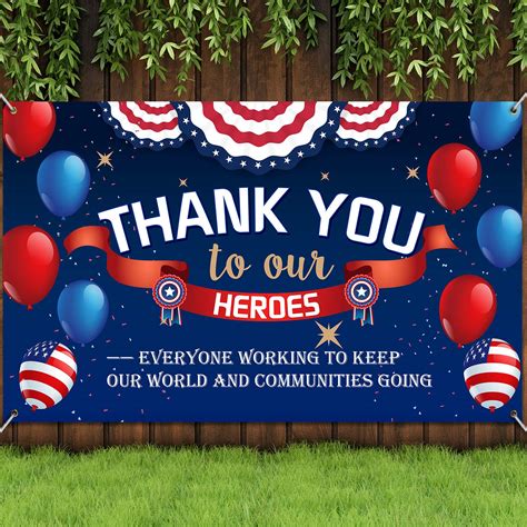 Thank You To Our Heroes Banner Decorations Patriotic Backdrop ...