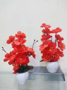 Red Cherry Blossom Artificial Flower with Pot Price in India - Buy Red ...