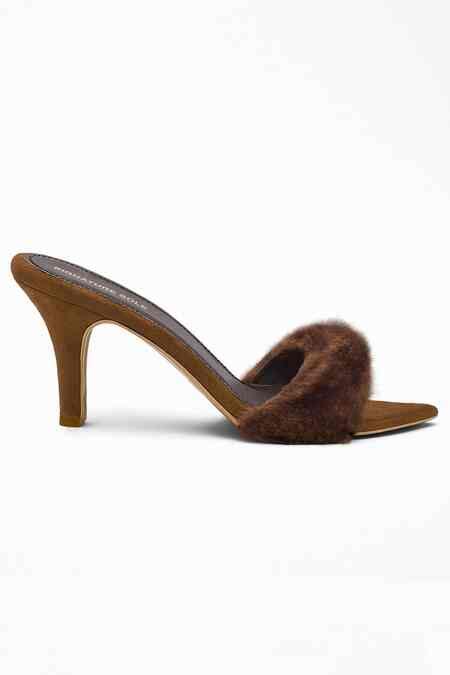 Buy Brown Faux Fur Covered Strap Pencil Heels by Signature Sole Online ...