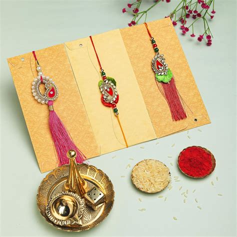 Klassic Combo- Rakhi with Pooja Thali | Set of 3, Multicolor Rakhi's ...