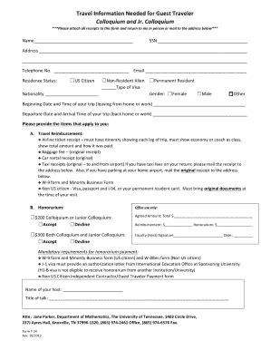 Fillable Online math utk Colloquium Speaker Reimbursement Travel Form ...