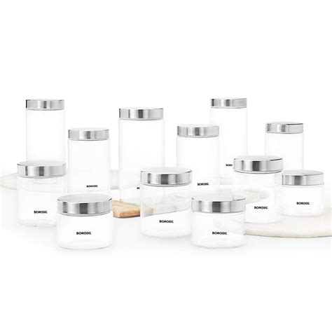 Borosil Endura Air-Tight Glass Storage Jar | Transparent | Set of 12 P ...