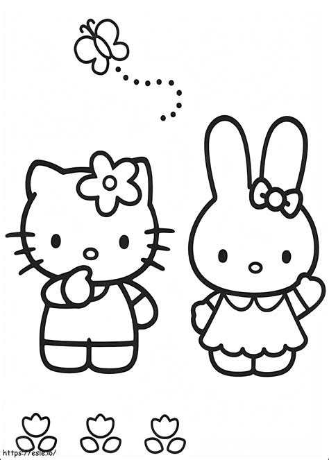 Hello Kitty and Rabbit coloring page