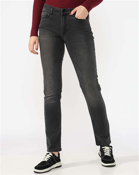 Women Slim Fit Mid Rise Black Jeans