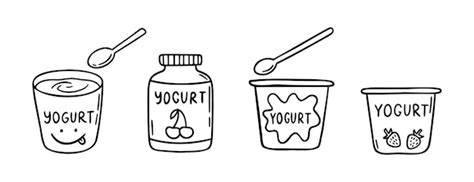 ヨーグルトのパッケージ 絵画 アイコンセット 絵画 ヨウグルト ライン クリパート シンボル | Premiumベクトル素材