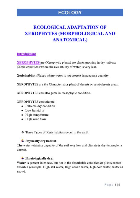 Ecological Adaptation of Xerophytes: Morphological & Anatomical ...